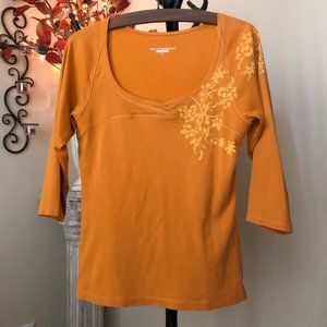 Royal Robbins M medium 3/4 sleeve top orange flowers
